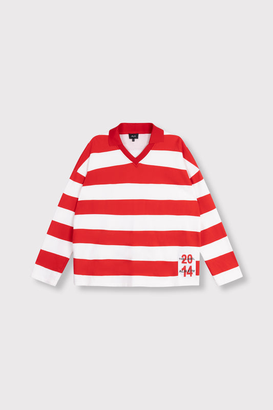 BLOCK STRIPE POLO SWEATER