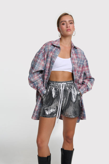 SILVER CRINKLE SHORTS