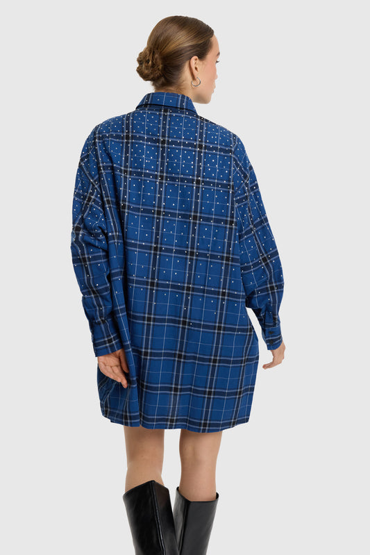 STUDDED CHECK BLOUSE DRESS