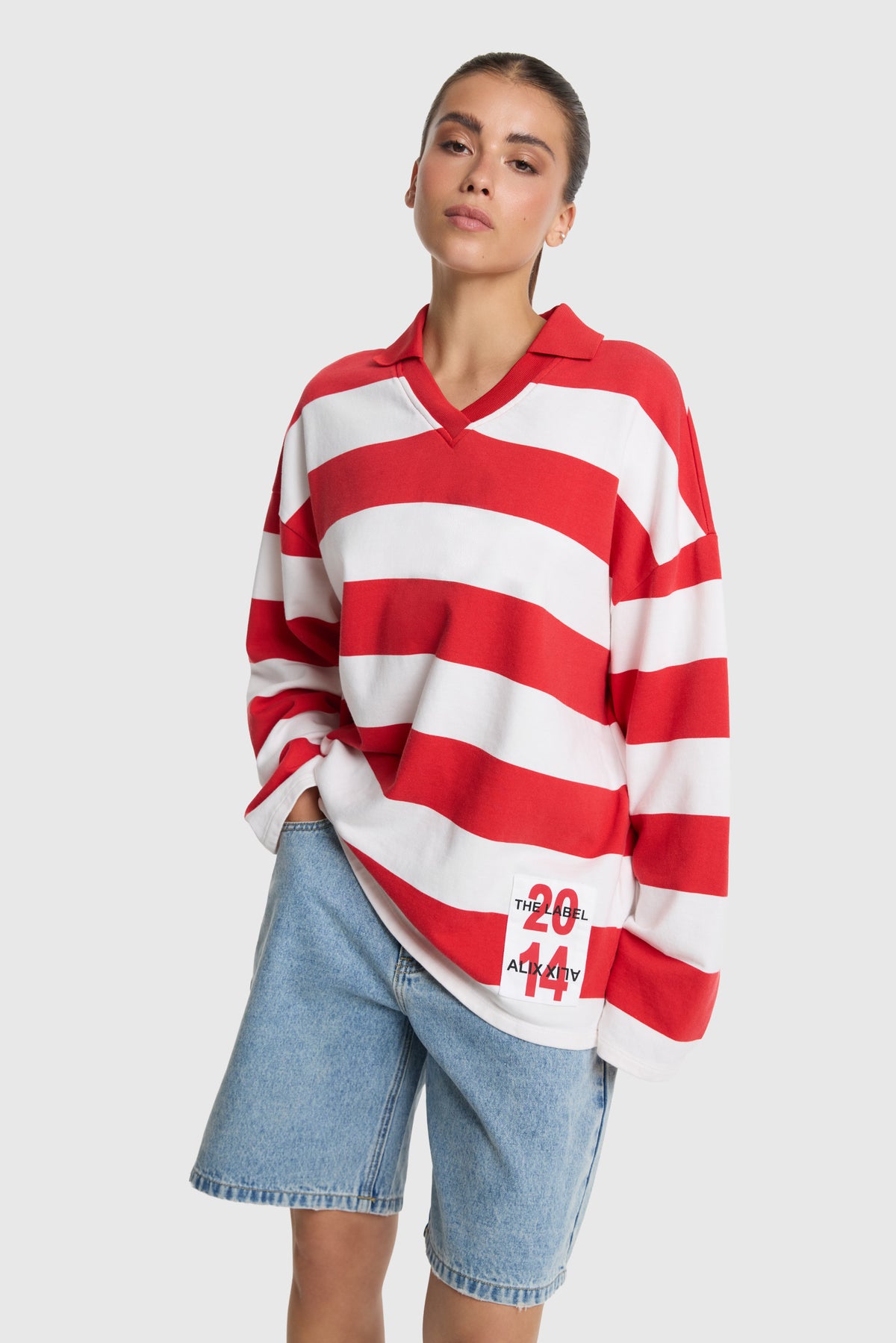 BLOCK STRIPE POLO SWEATER